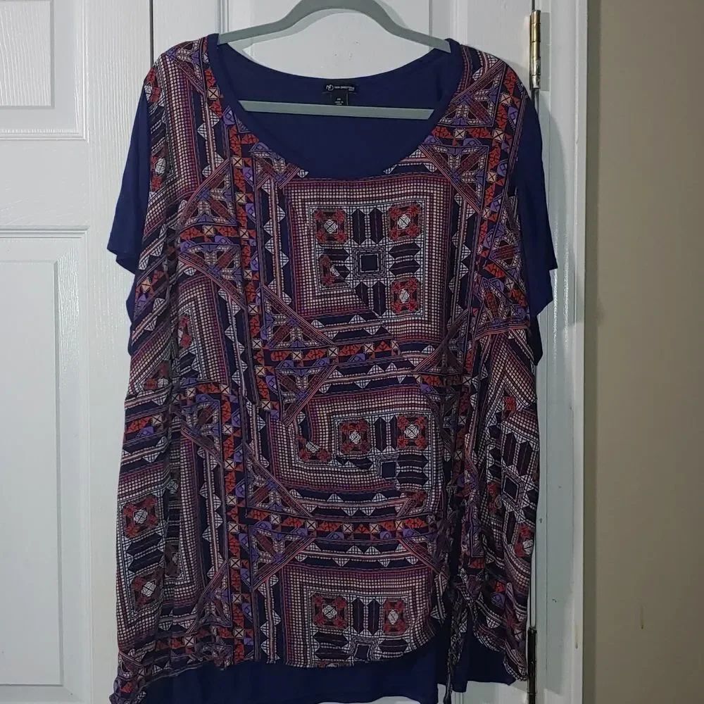 New Directions Curvy navy blue shirt knot side Sz 3X